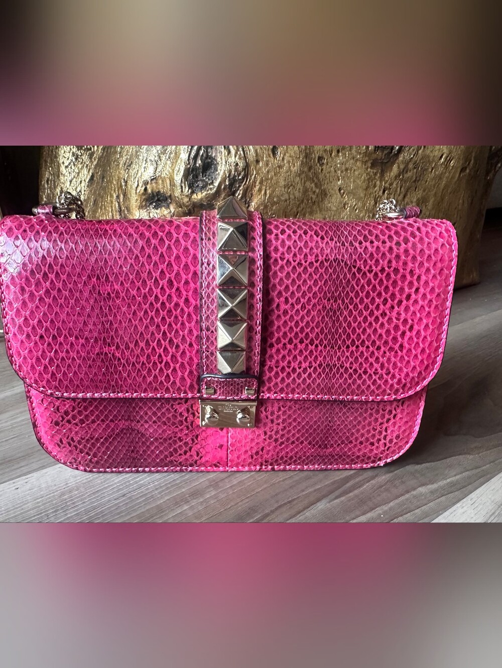 Valentino Garavani pink python rock stud bag